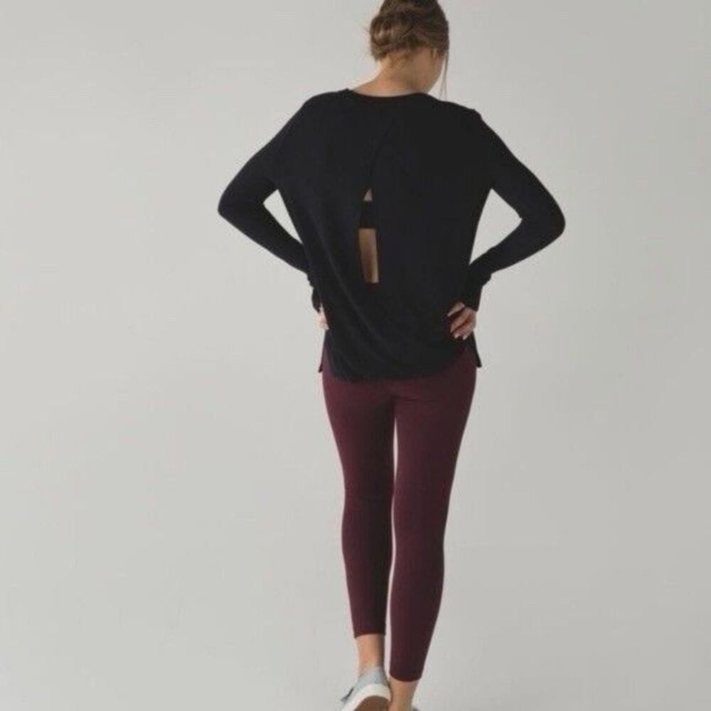 Lululemon Bring It Backbend Sweater Womens XS 2 4 Black Cashmere Blend Open Back